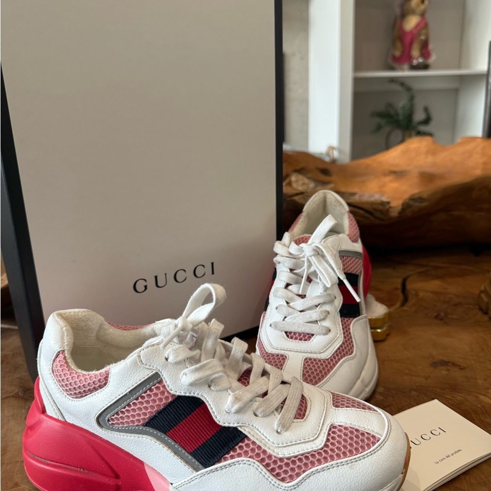 Gucci White and Pink Sneakers with Retro Sole